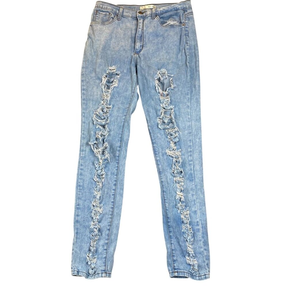 KanCan Women's Jeans Size 13 Made In USA Distressed Light Wash Denim Skinny
